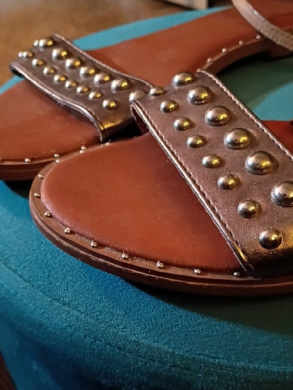 Bakers Metallic Studded Ankle-Strap Sandals - Gray /Tan